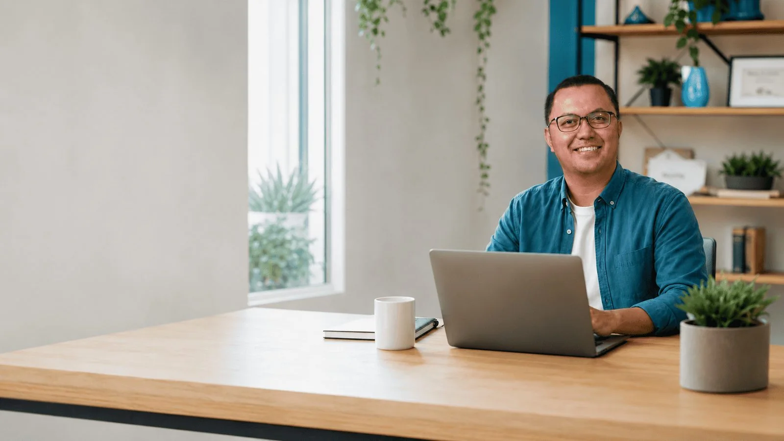 Seorang peserta membuka Nusva Learning dari meja kerjanya